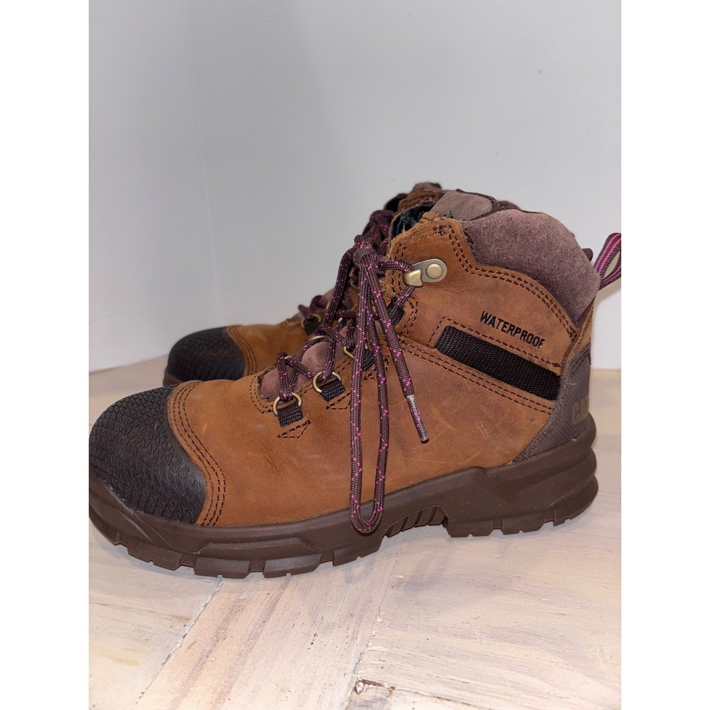 Caterpillar Womens Brown Leather Waterproof Steel Toe Work Boots P91632 Size 6